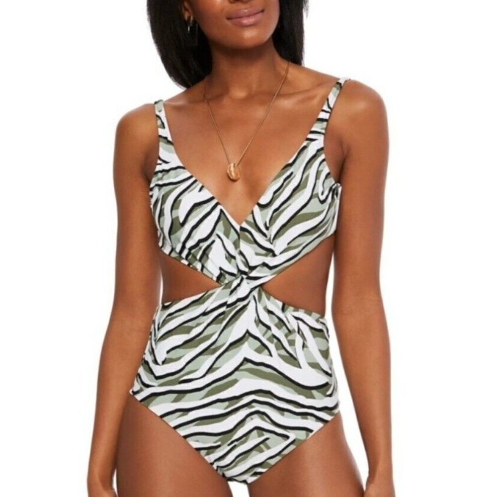 BAR III SUMMER SAGE Hypno Beach Chic Twist-Front One-Piece Swimsuit. Size Medium